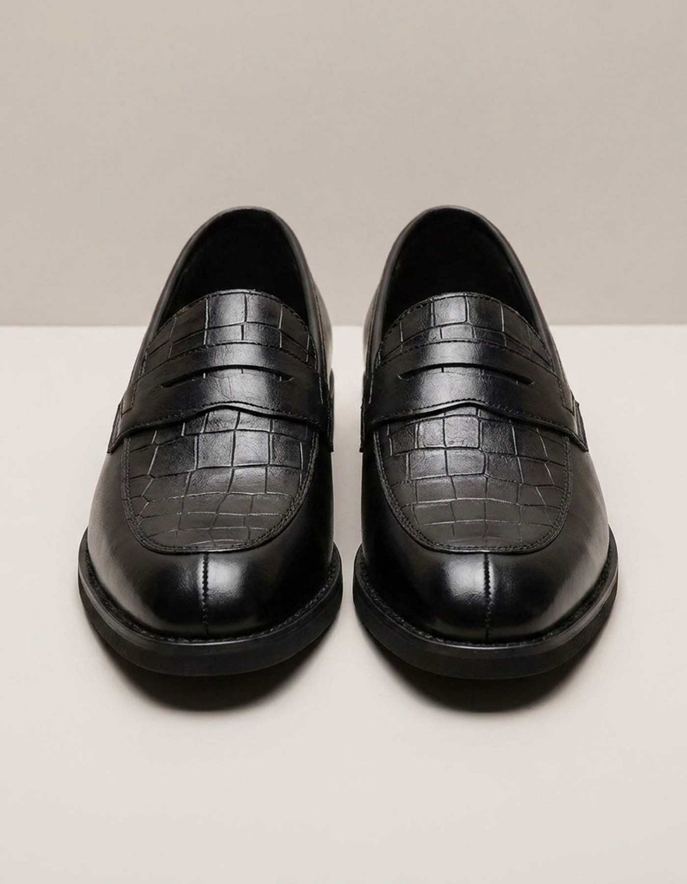 PLUXSTYLE::numise::mens-croc-embossed-penny-loafers::pack-black