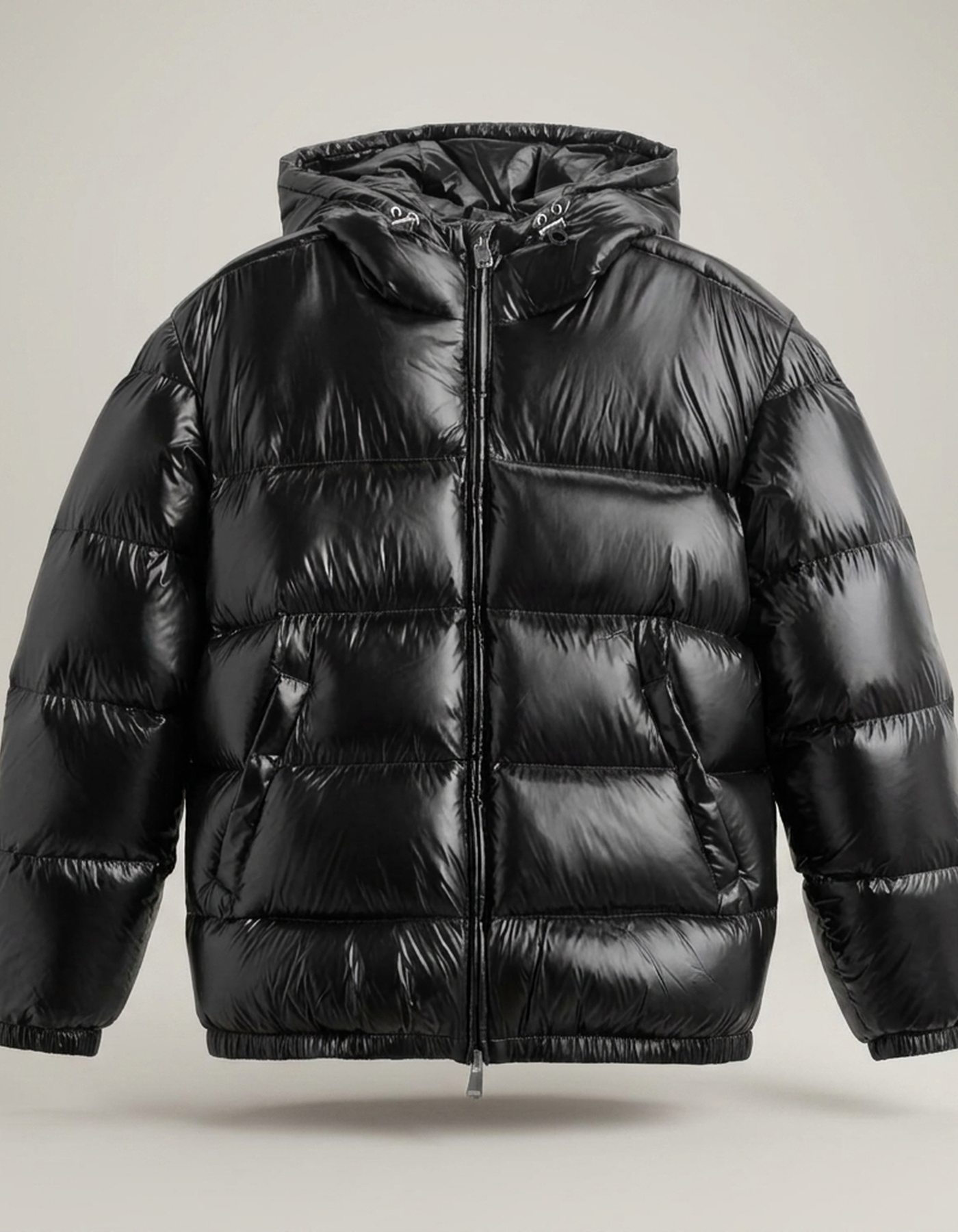 PLUXSTYLE::numise::unisex-glossy-puffer-jacket::pack-black