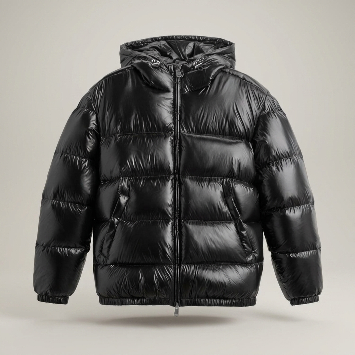 PLUXSTYLE::numise::unisex-glossy-puffer-jacket::pack-black