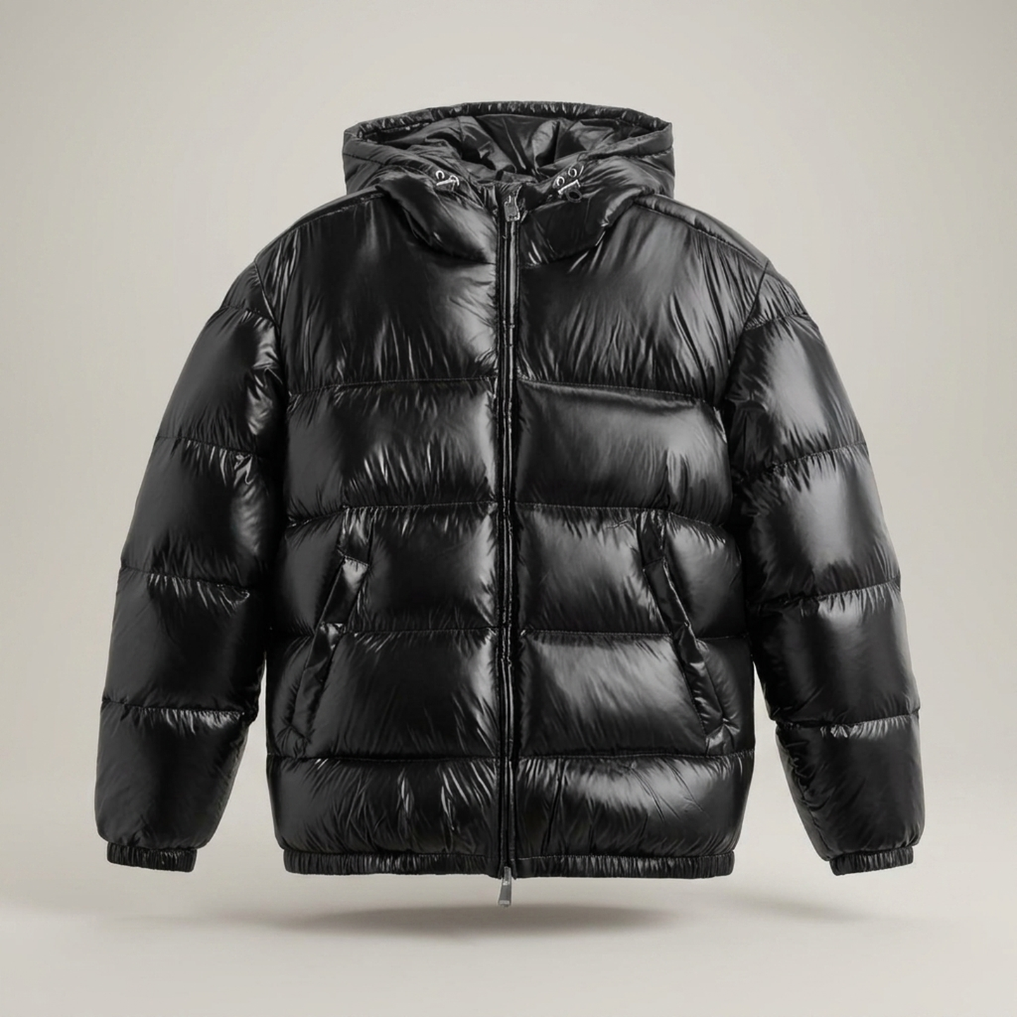 PLUXSTYLE::numise::unisex-glossy-puffer-jacket::pack-black