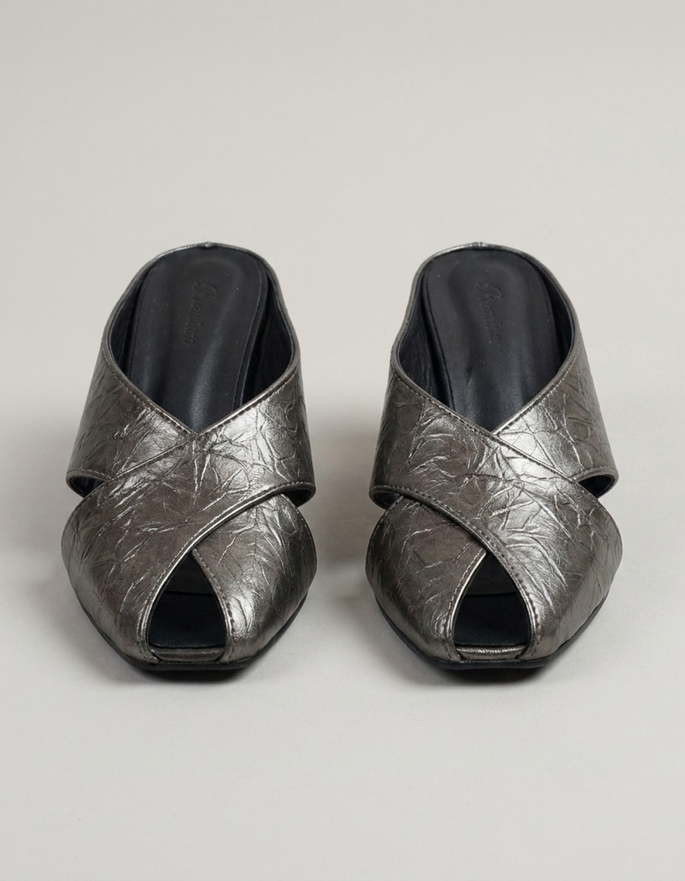 PLUXSTYLE::numise::womens-square-toe-cross-strap-mules::pack-lead-grey