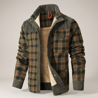 PLUXSTYLE::numise::mens-relaxed-fit-plaid-parka::pack-green-and-tan