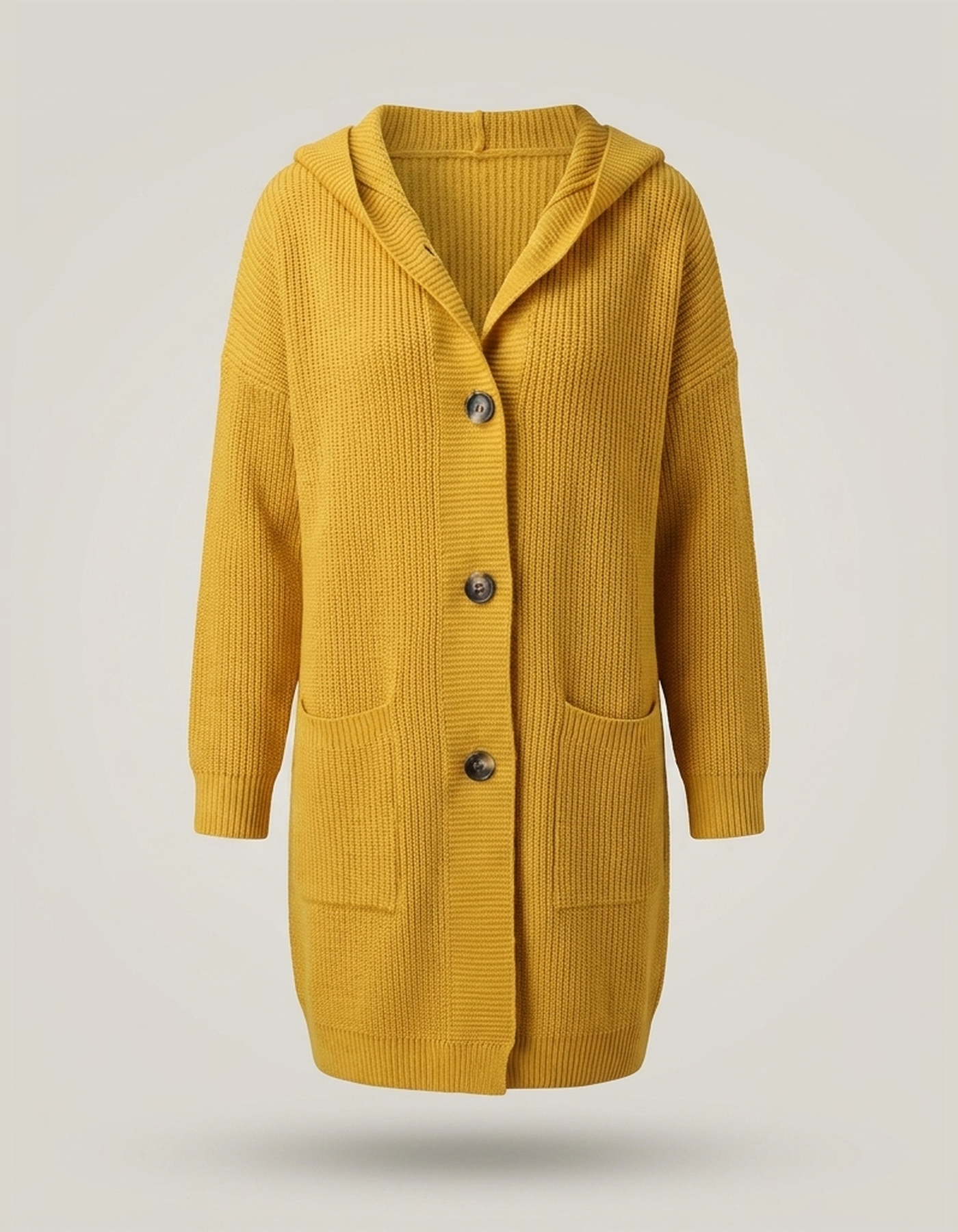 PLUXSTYLE::numise::longline-hooded-cardigan::pack-yellow