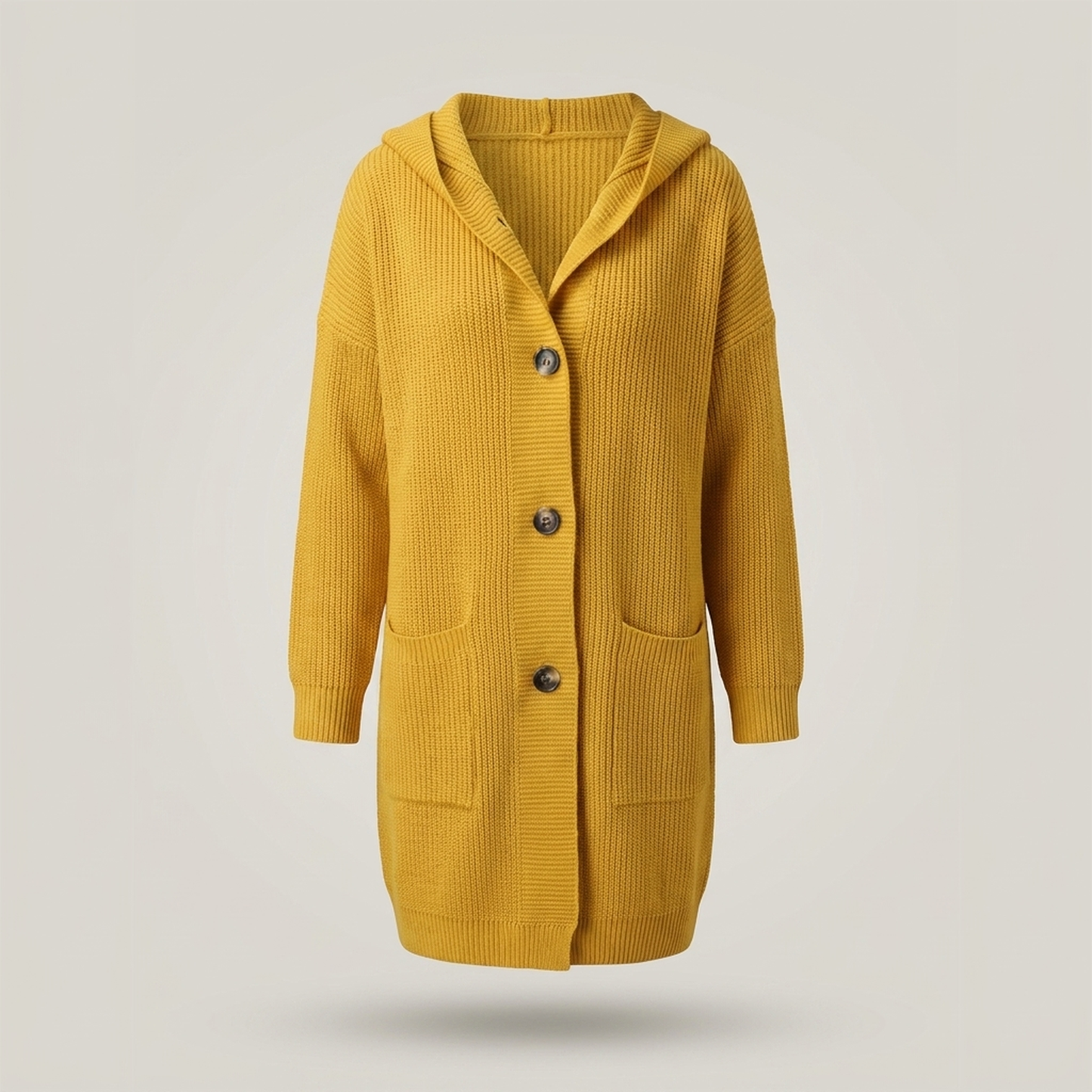 PLUXSTYLE::numise::longline-hooded-cardigan::pack-yellow