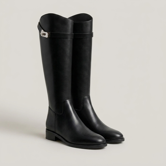 PLUXSTYLE::numise::buckle-detail-knee-high-boots::closeup-detail