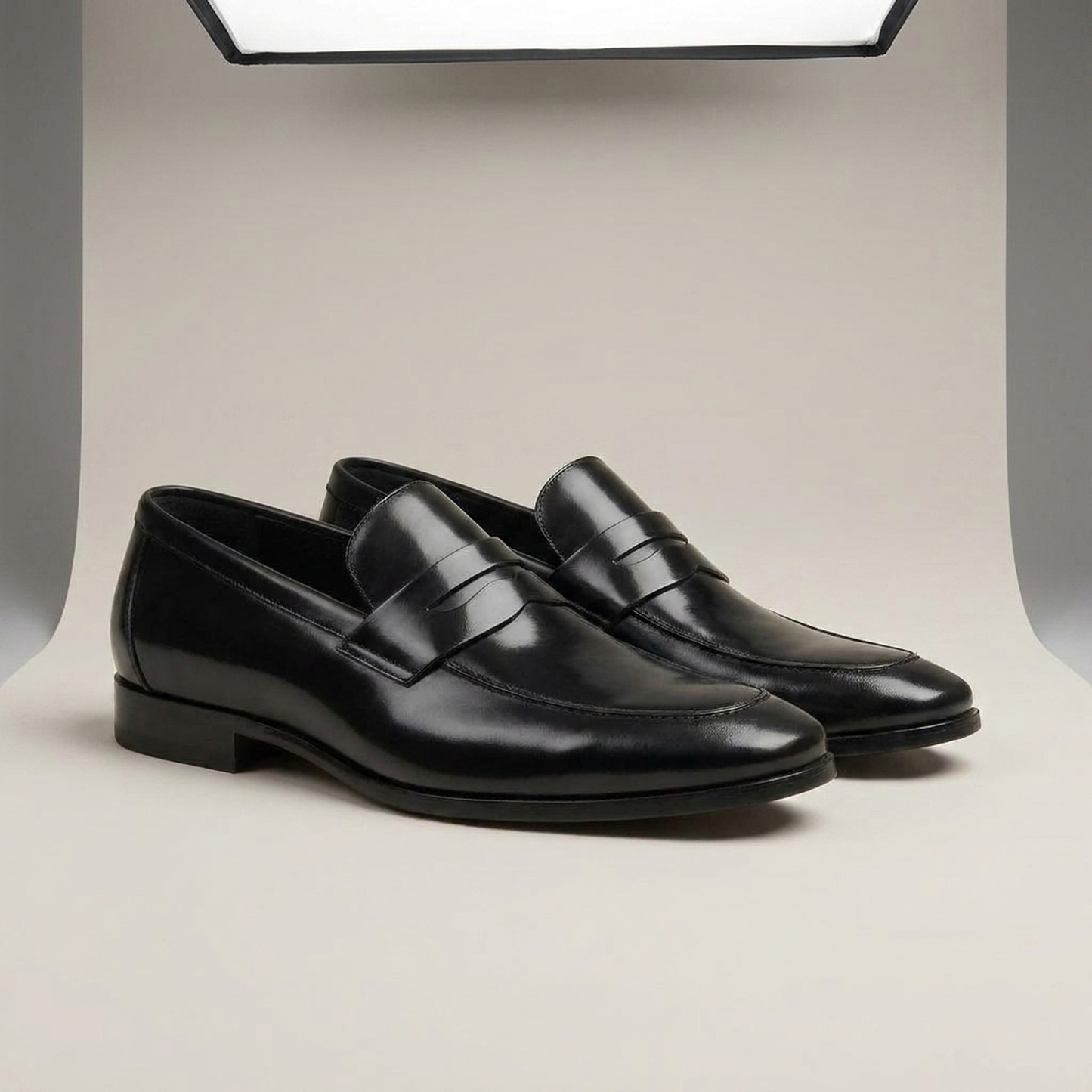 PLUXSTYLE::numise::mens-square-toe-penny-loafers::closeup-detail