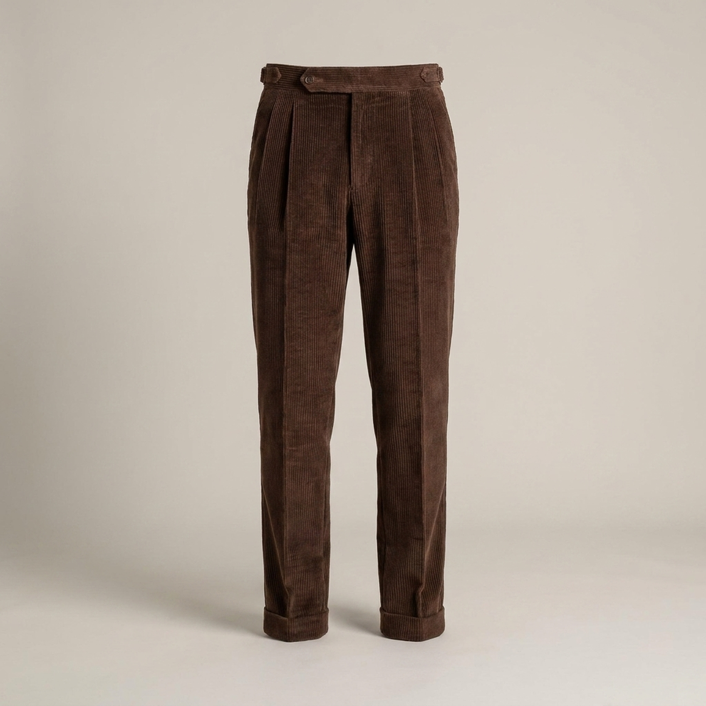 PLUXSTYLE::numise::mens-tailored-pleated-trousers::pack-coffee-brown