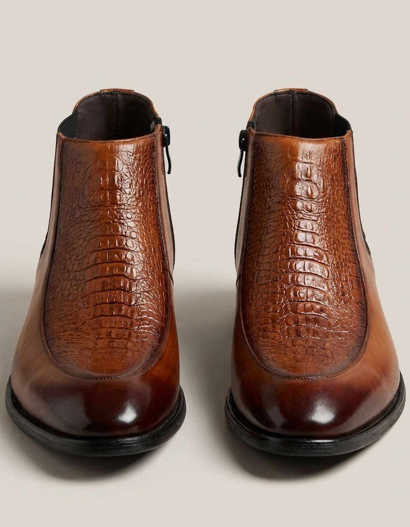 PLUXSTYLE::numise::mens-stretch-fit-zip-chelsea-boots::pack-brown