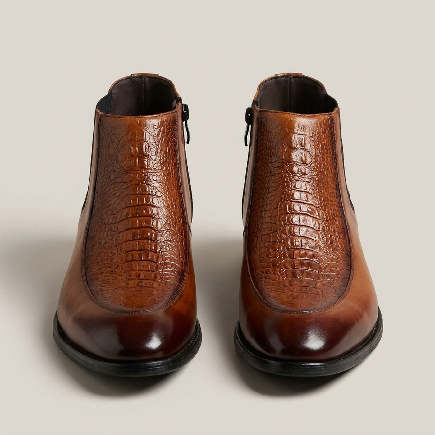 PLUXSTYLE::numise::mens-stretch-fit-zip-chelsea-boots::pack-brown