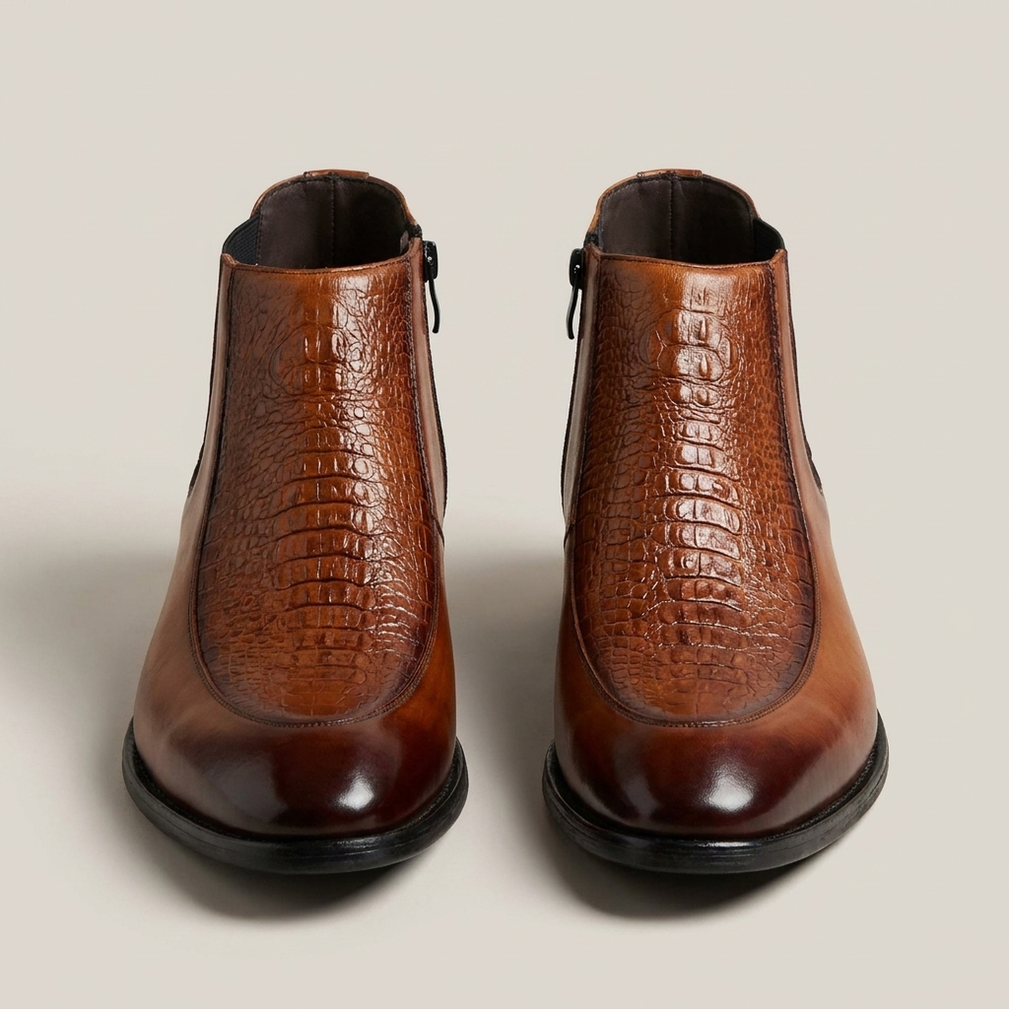 PLUXSTYLE::numise::mens-stretch-fit-zip-chelsea-boots::pack-brown