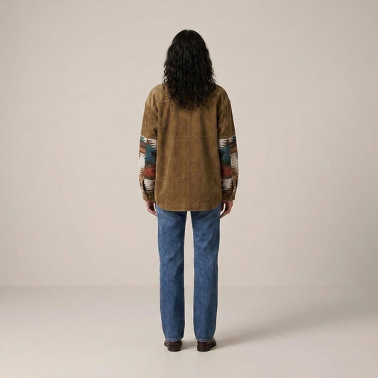 PLUXSTYLE::numise::aztec-print-shirt-jacket::back