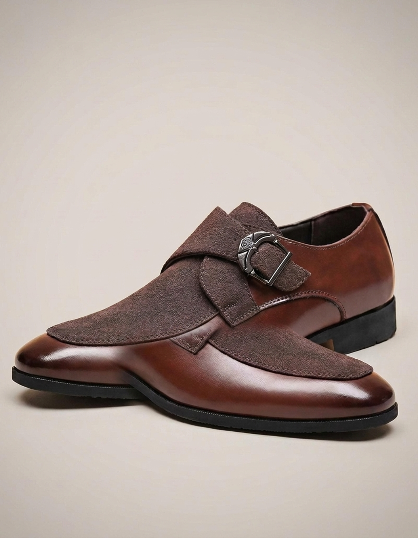 PLUXSTYLE::numise::mens-pointed-toe-monk-strap-dress-shoes::closeup-detail