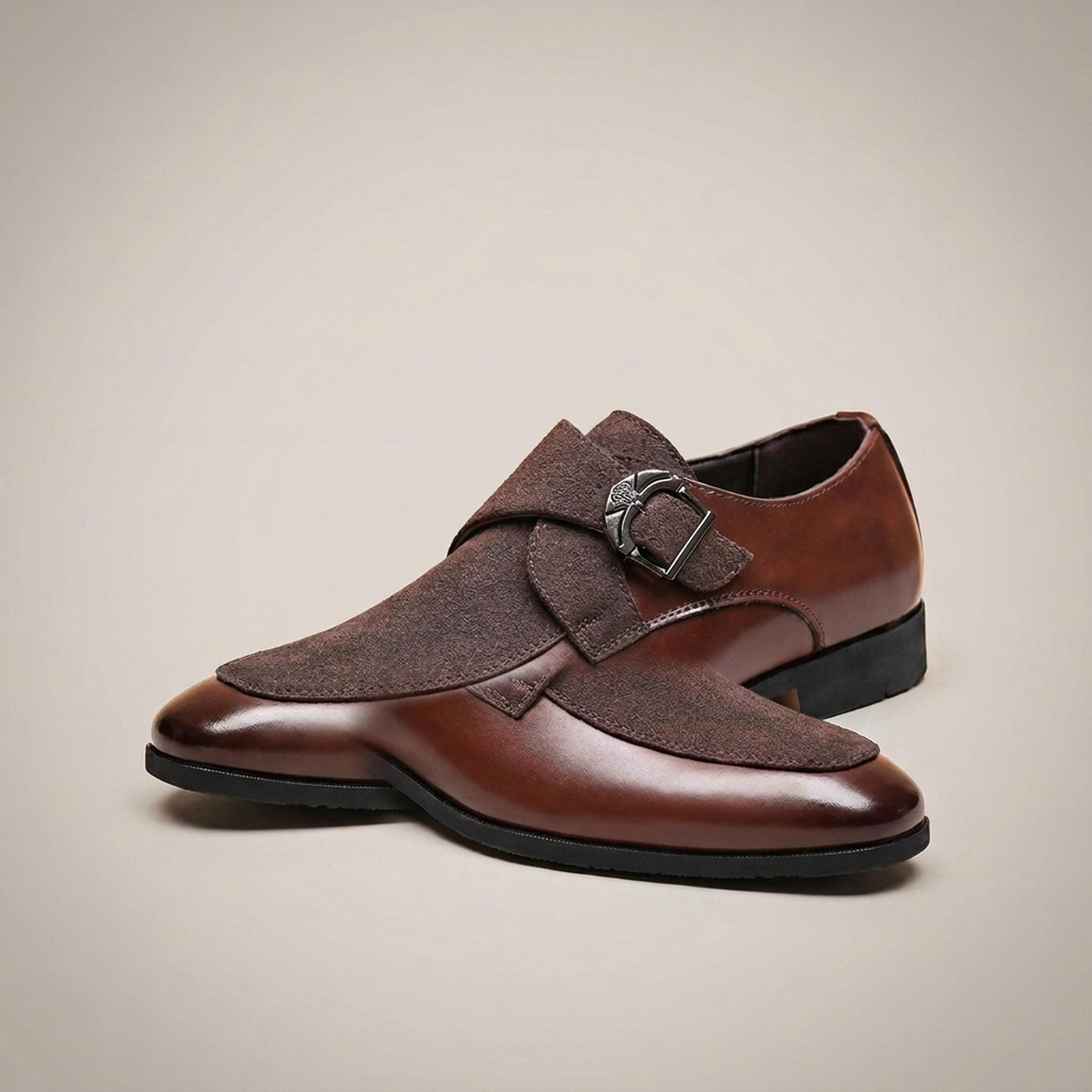 PLUXSTYLE::numise::mens-pointed-toe-monk-strap-dress-shoes::closeup-detail