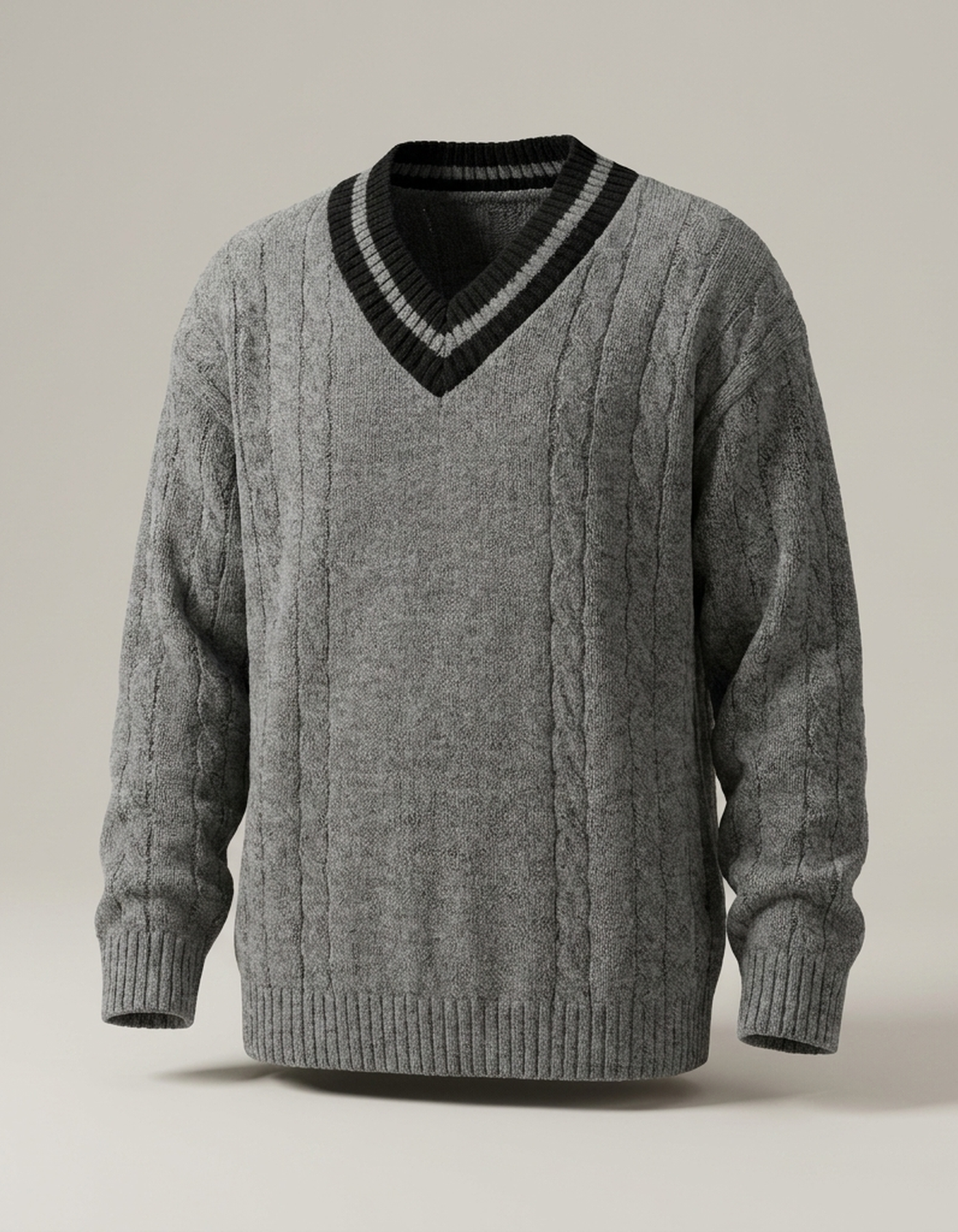 PLUXSTYLE::numise::mens-contrast-trim-v-neck-sweater::pack-grey
