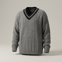 PLUXSTYLE::numise::mens-contrast-trim-v-neck-sweater::pack-grey