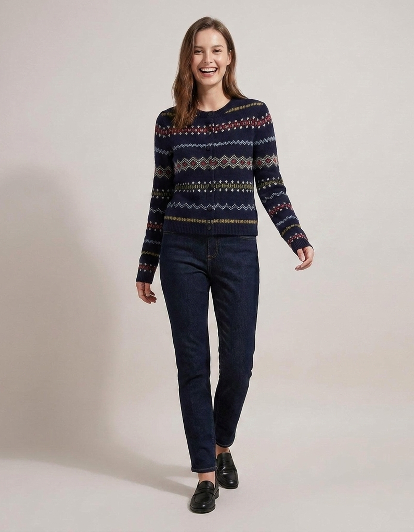 PLUXSTYLE::numise::alice-indigo-fair-isle-cardigan::front