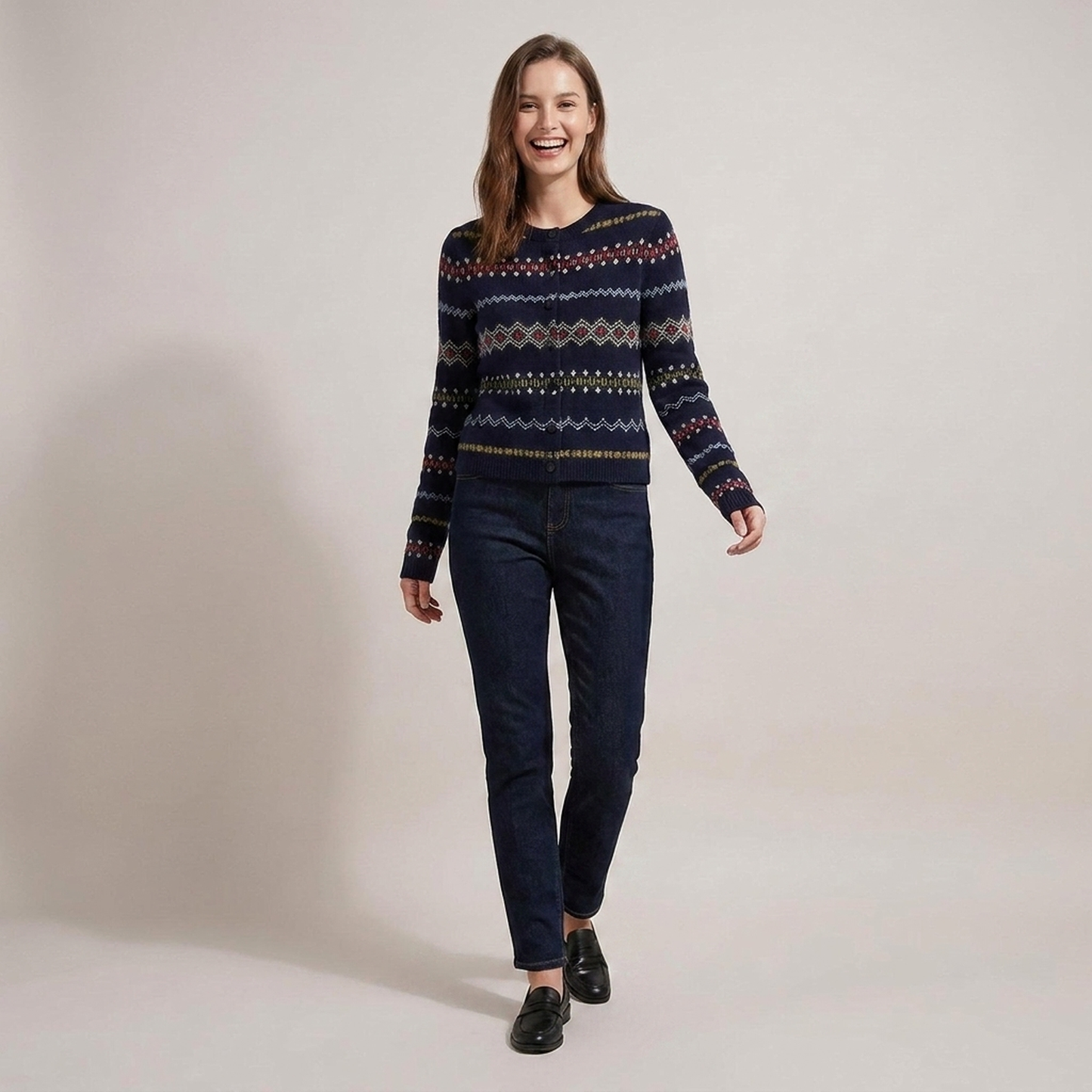 PLUXSTYLE::numise::alice-indigo-fair-isle-cardigan::front