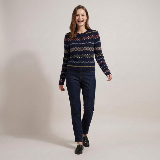 PLUXSTYLE::numise::alice-indigo-fair-isle-cardigan::front