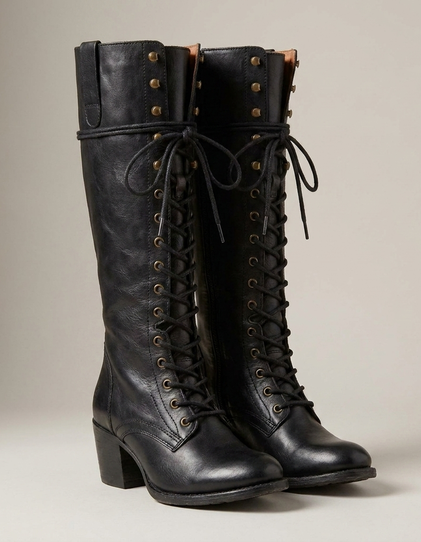 PLUXSTYLE::numise::womens-lace-up-knee-high-boots::closeup-detail