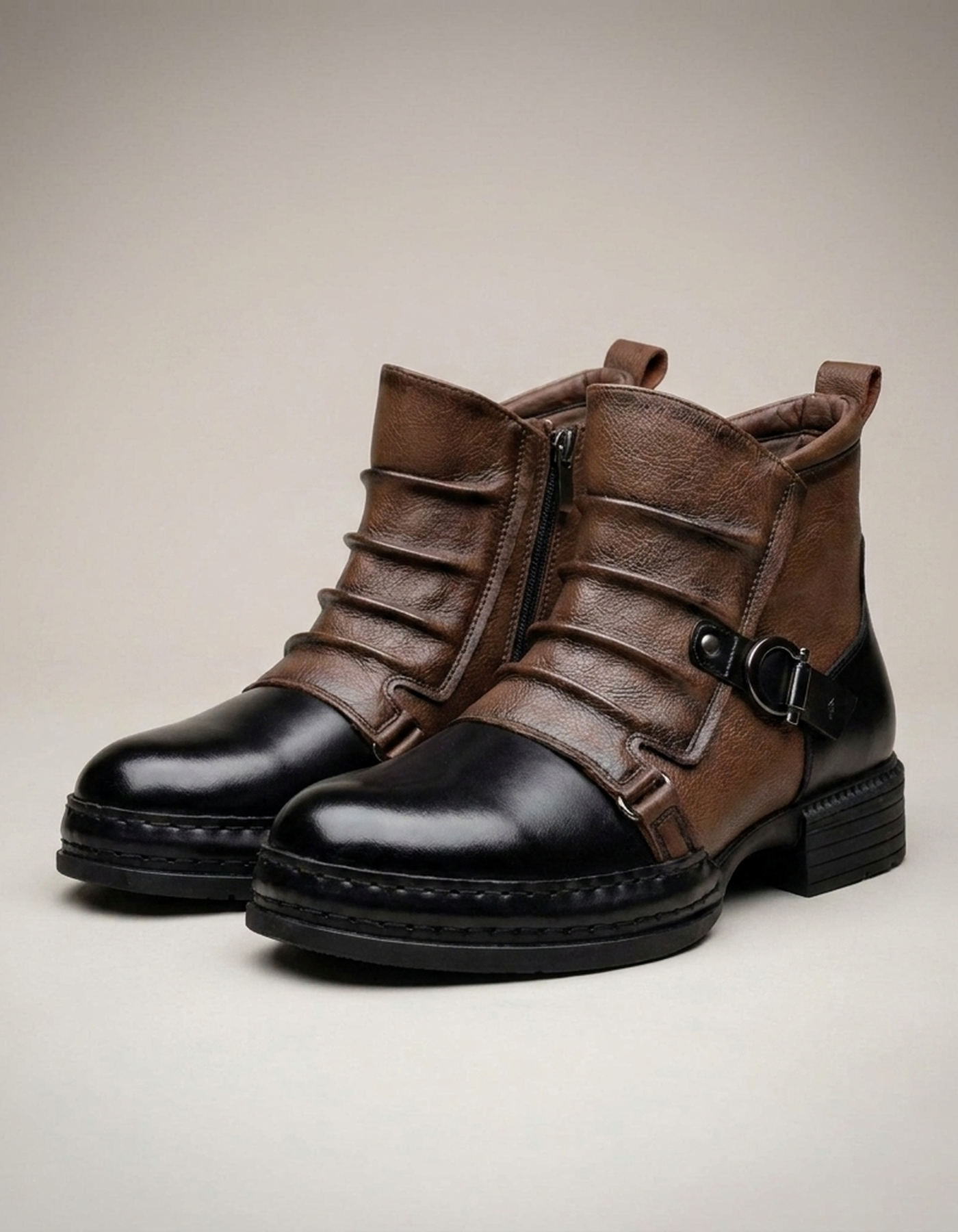 PLUXSTYLE::numise::mens-side-zip-buckle-boots::closeup-detail