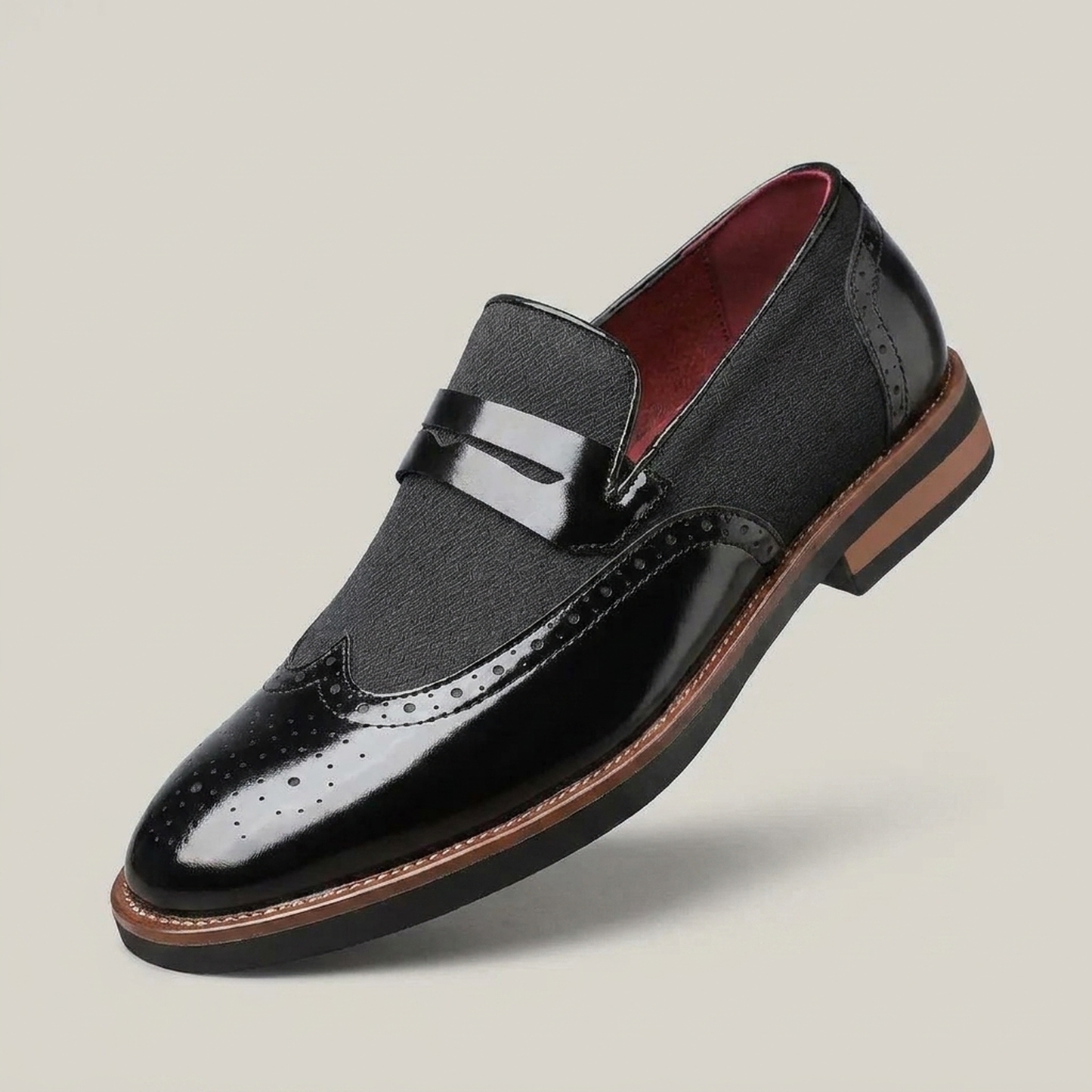 PLUXSTYLE::numise::mens-brogue-penny-loafers::closeup-hero