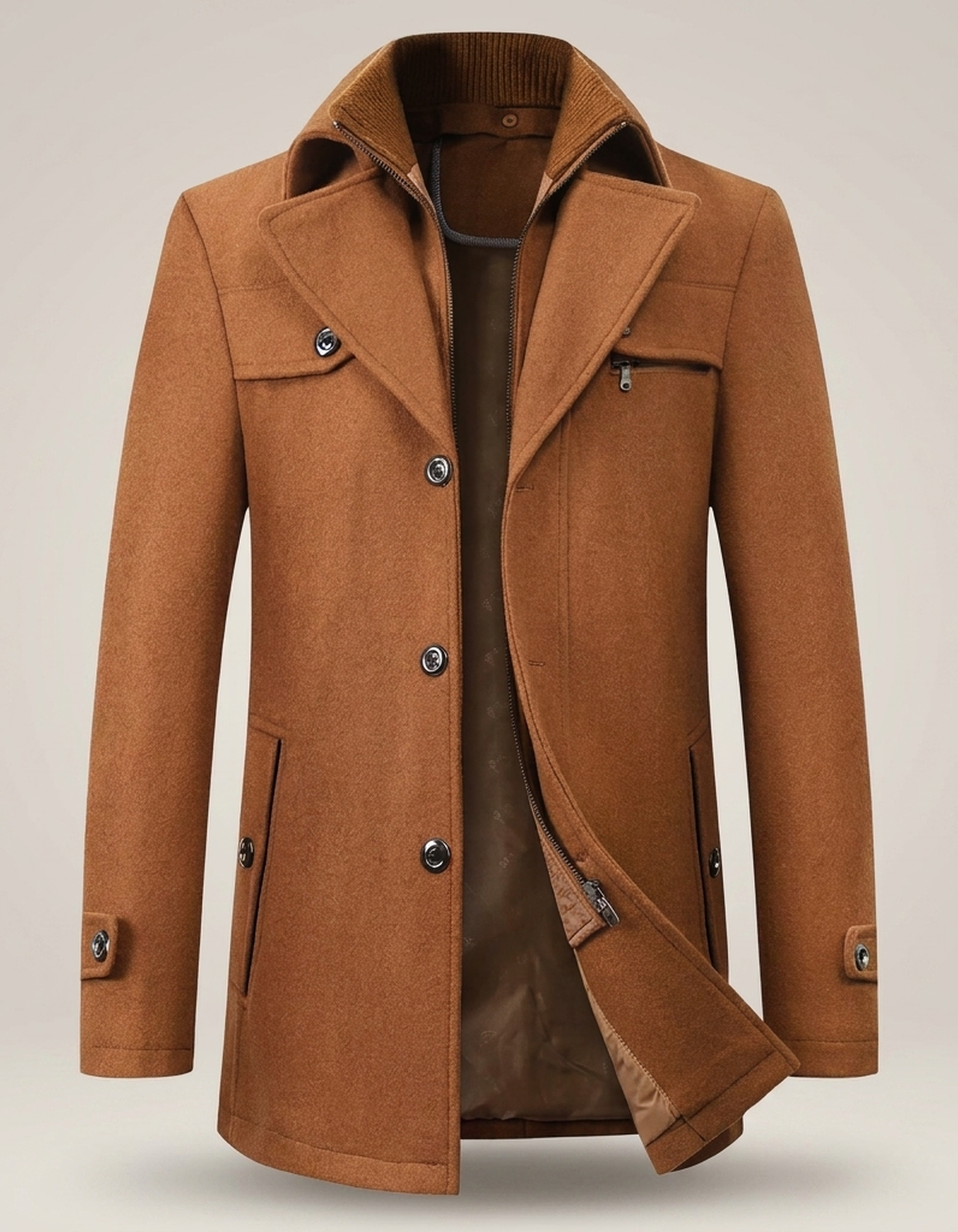 PLUXSTYLE::numise::mens-stand-collar-business-parka::pack-brown