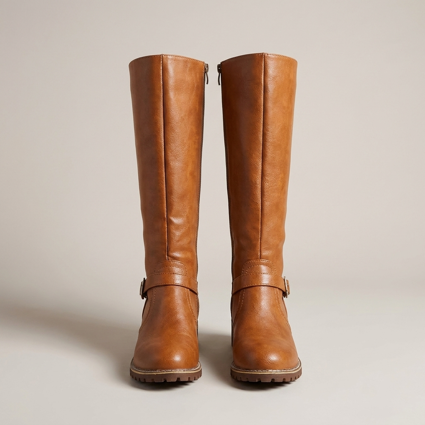 PLUXSTYLE::numise::supportive-buckle-tall-boots::pack-light-brown