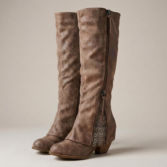 PLUXSTYLE::numise::moana-block-heel-knee-high-boots::closeup-detail
