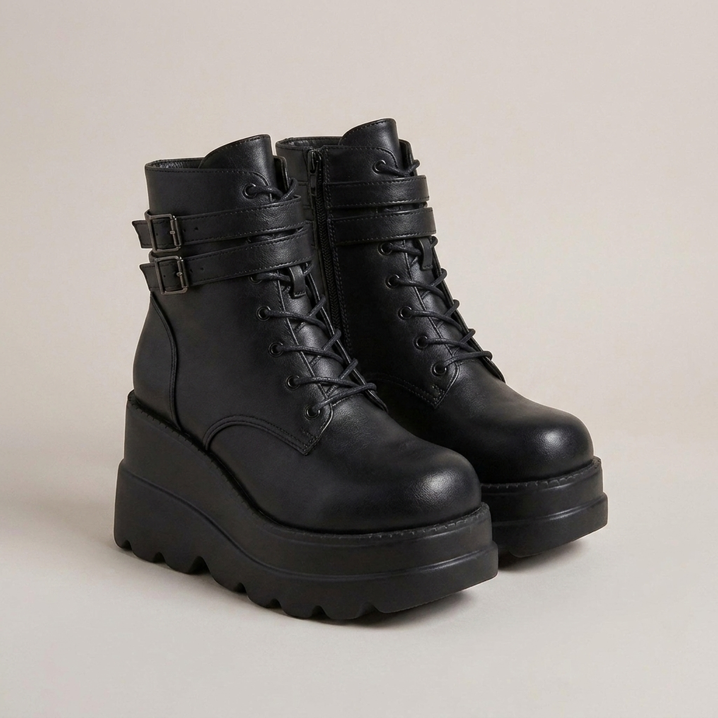 PLUXSTYLE::numise::studded-platform-combat-boots::closeup-detail
