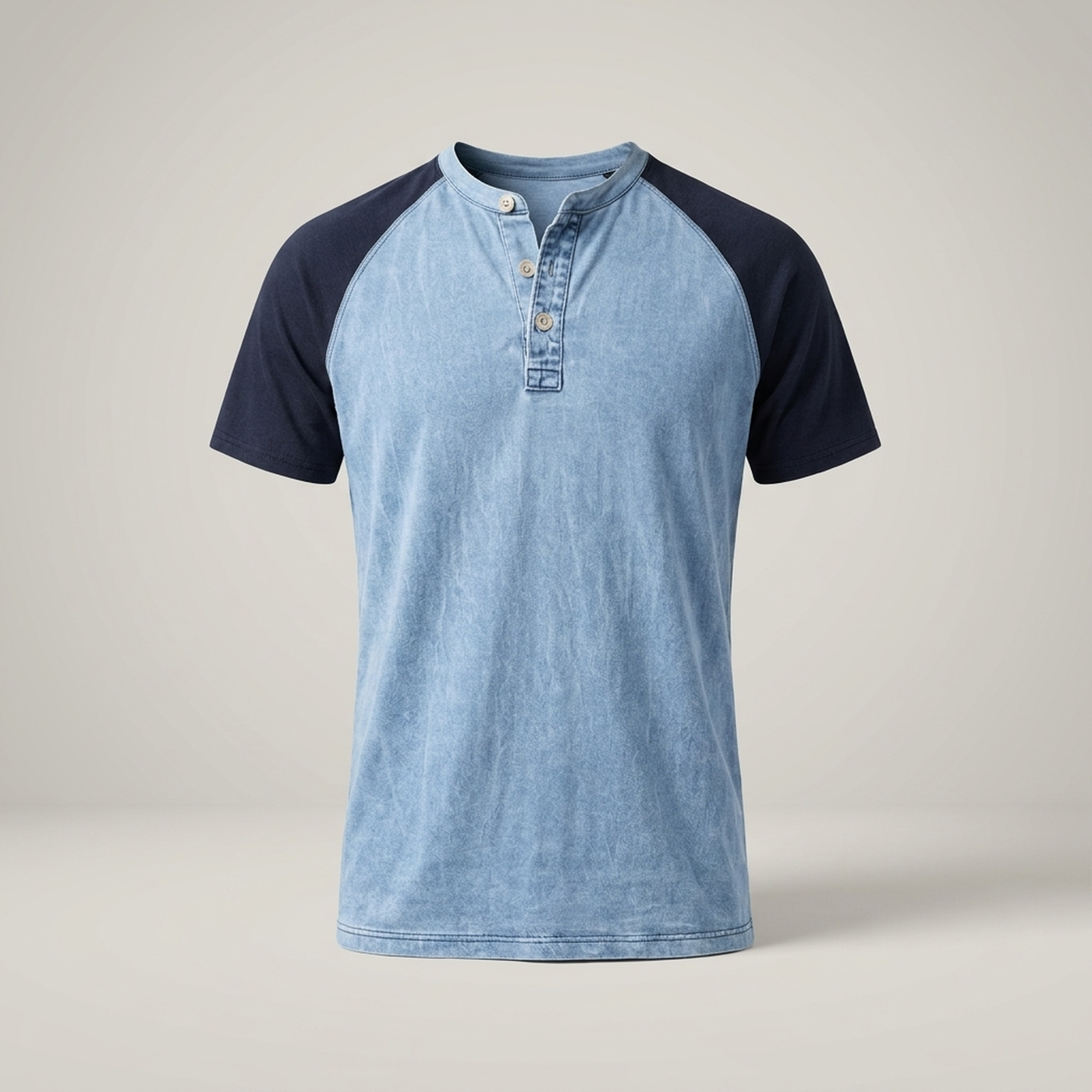 PLUXSTYLE::numise::acid-wash-henley-top::pack-blue