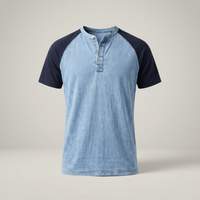PLUXSTYLE::numise::acid-wash-henley-top::pack-blue