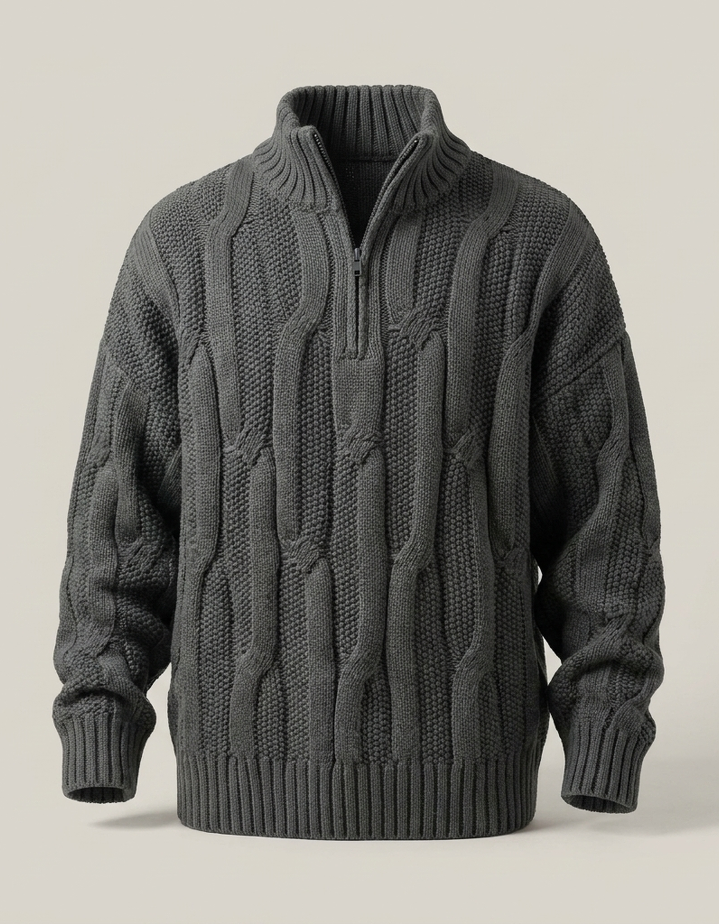 PLUXSTYLE::numise::chunky-cable-half-zip-sweater::pack-gray