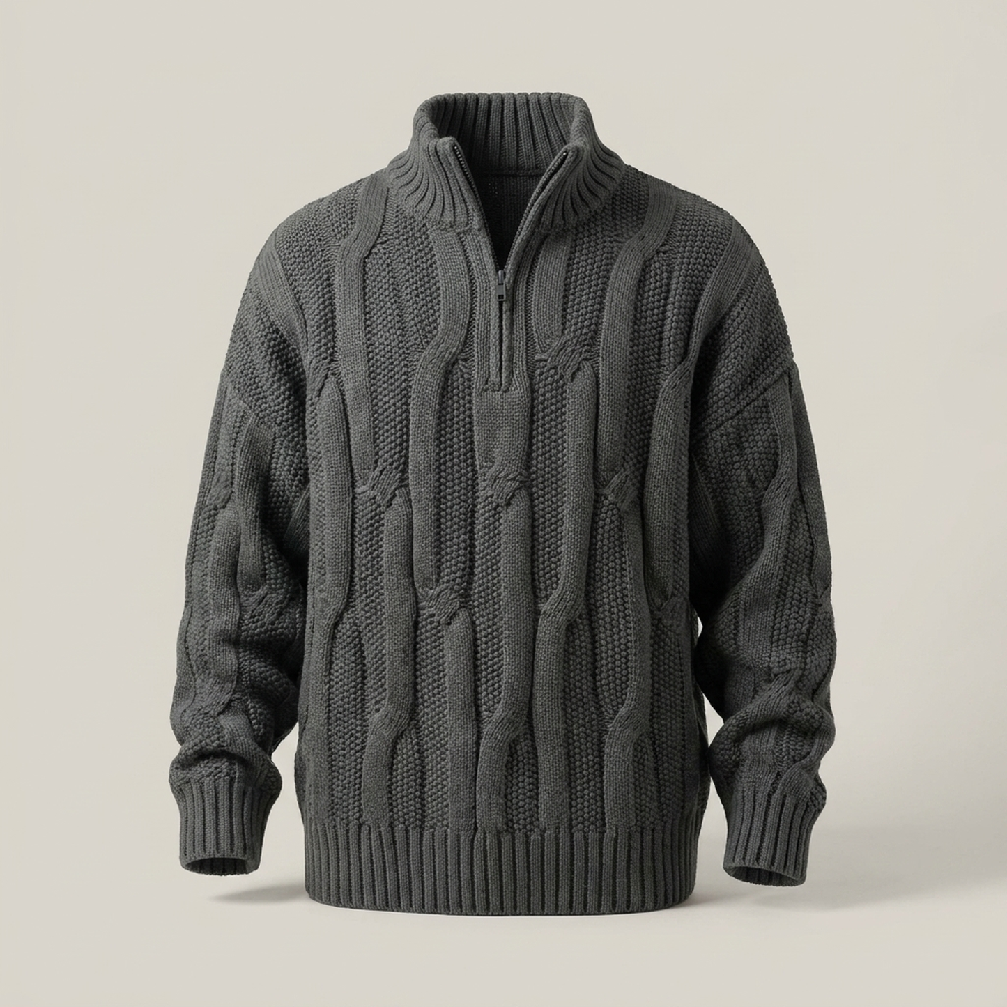 PLUXSTYLE::numise::chunky-cable-half-zip-sweater::pack-gray
