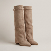 PLUXSTYLE::numise::gold-trim-knee-high-boots::pack-beige