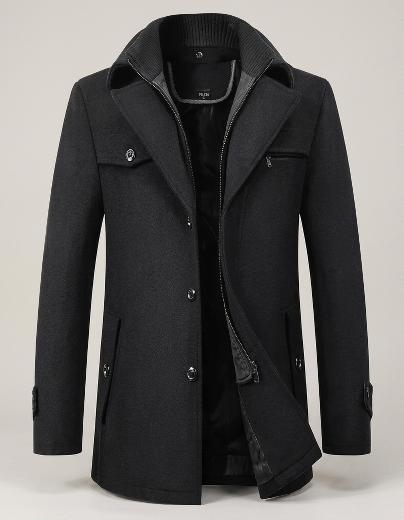 PLUXSTYLE::numise::mens-stand-collar-business-parka::pack-black