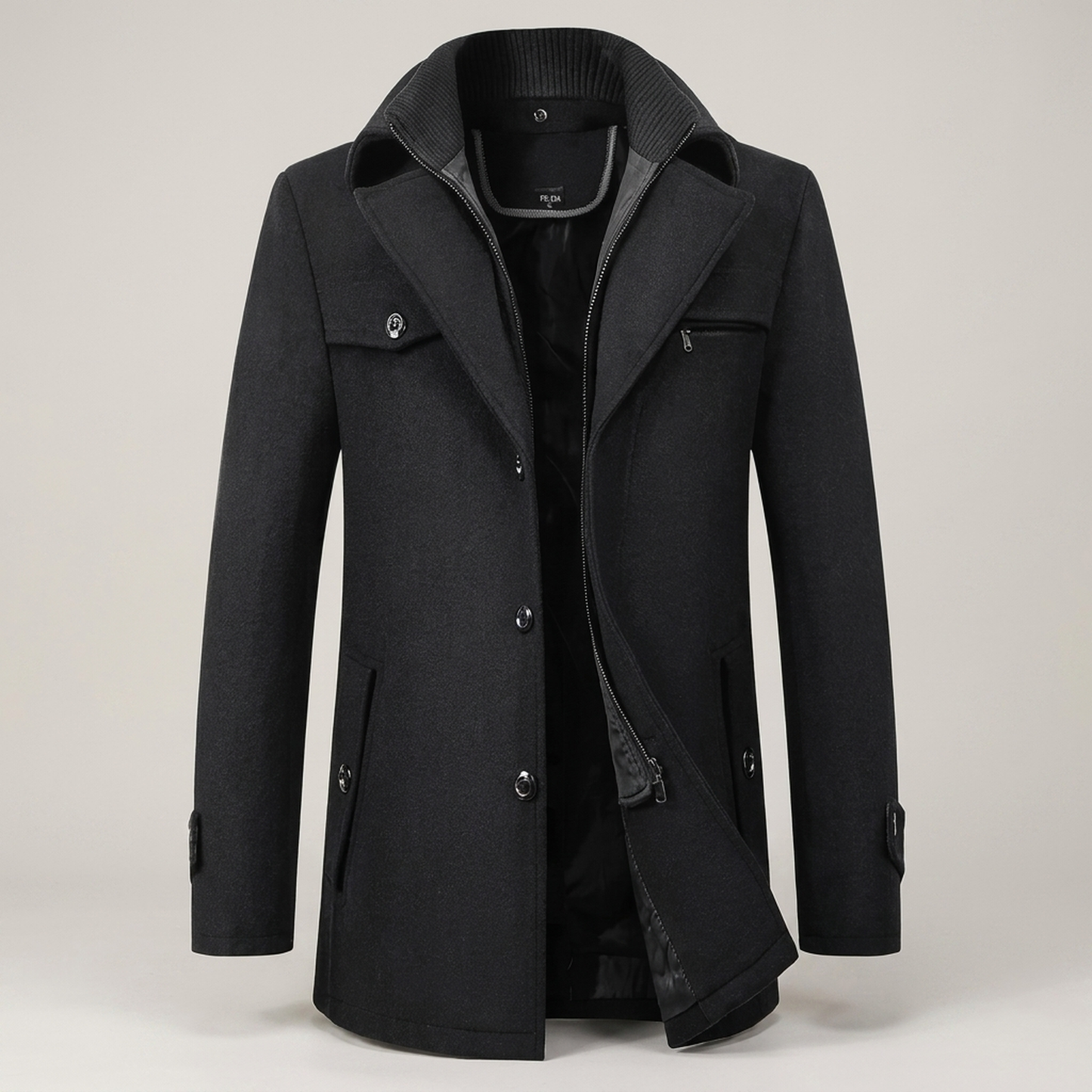 PLUXSTYLE::numise::mens-stand-collar-business-parka::pack-black