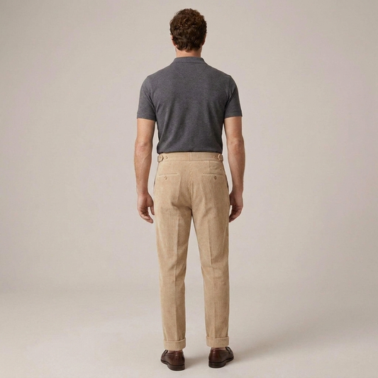 PLUXSTYLE::numise::mens-tailored-pleated-trousers::back