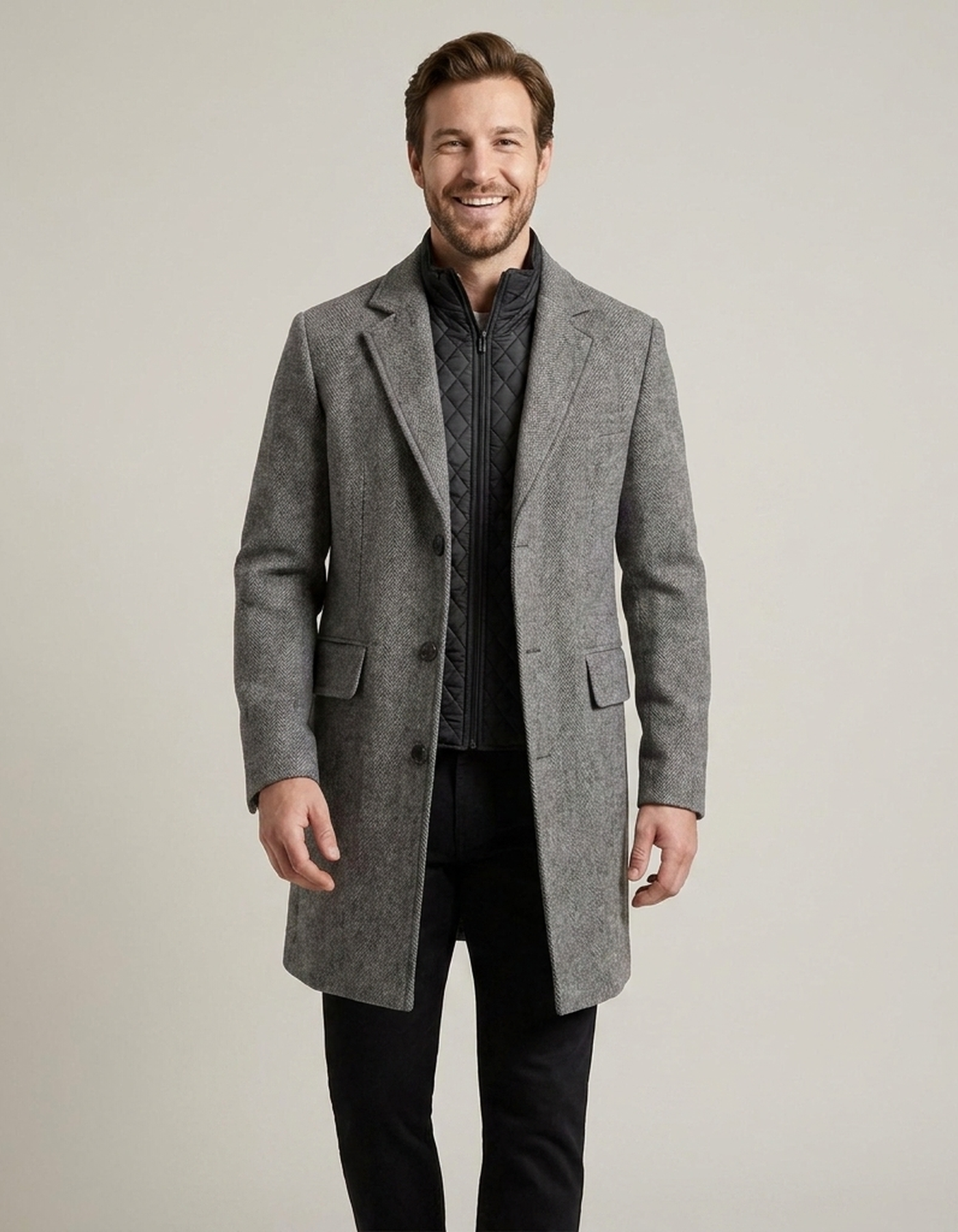 PLUXSTYLE::numise::mens-tailored-gray-overcoat::front