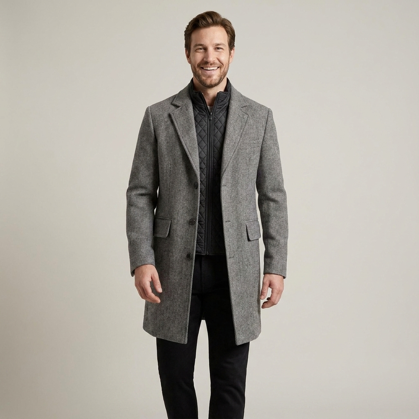 PLUXSTYLE::numise::mens-tailored-gray-overcoat::front