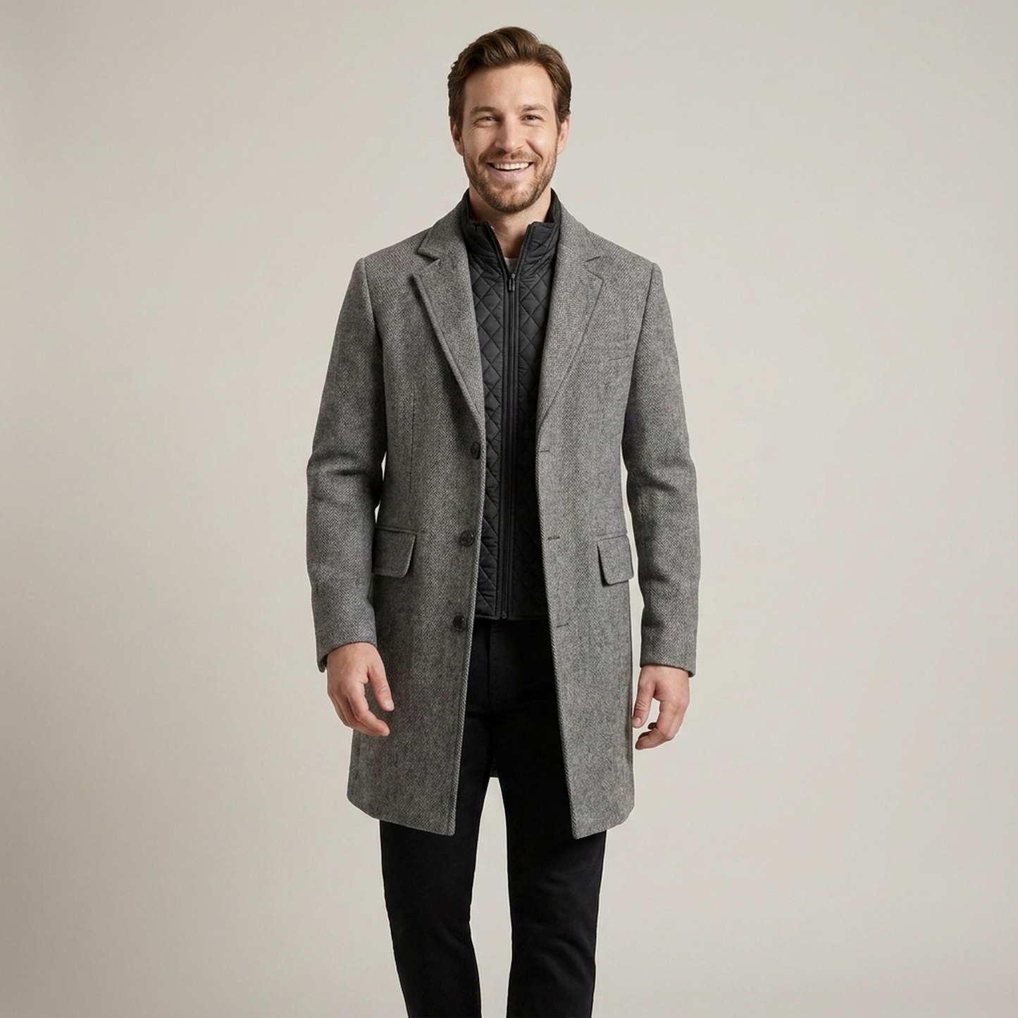 PLUXSTYLE::numise::mens-tailored-gray-overcoat::front