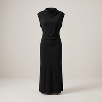 PLUXSTYLE::numise::sleeveless-draped-neck-midi-dress::pack-black