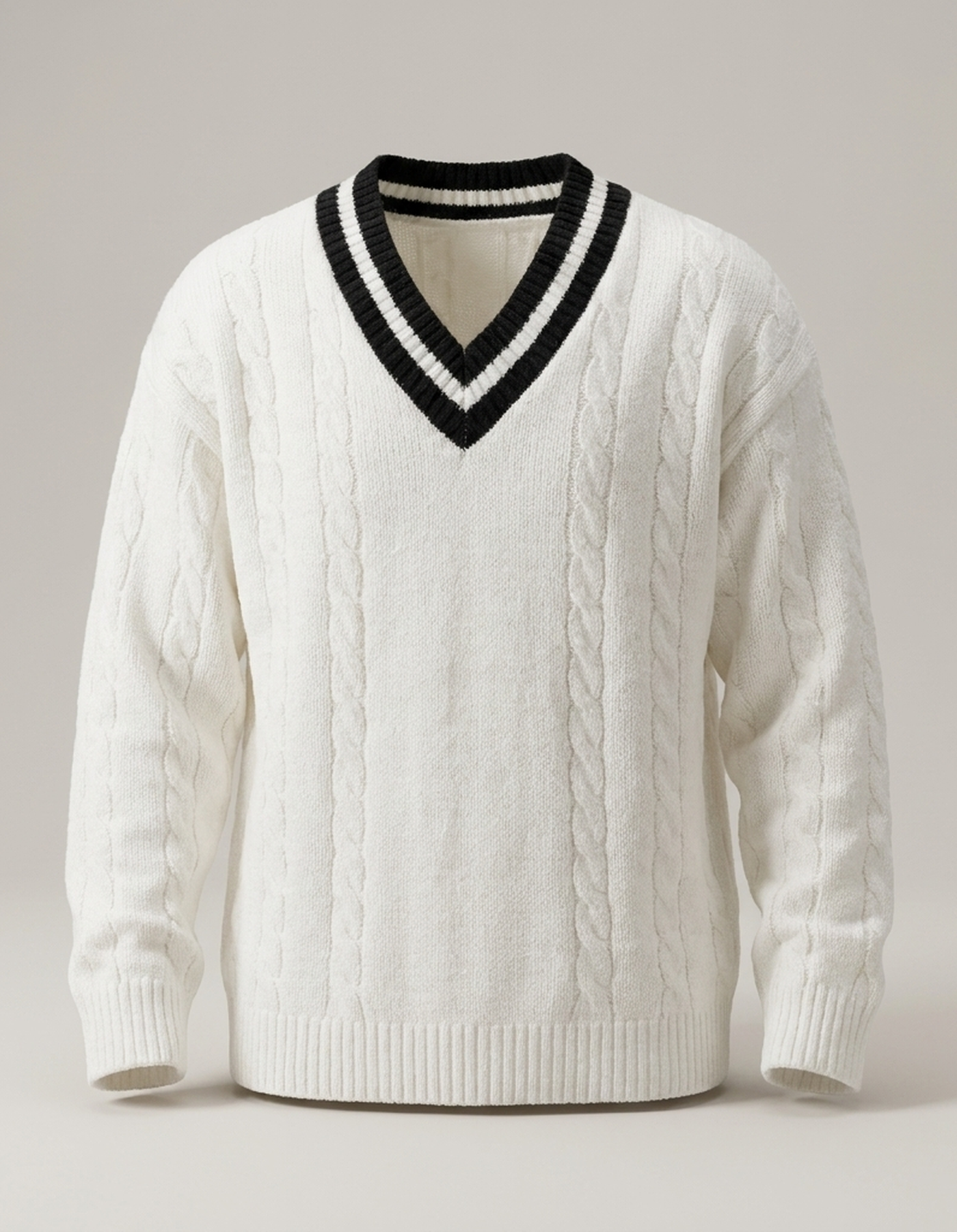 PLUXSTYLE::numise::mens-contrast-trim-v-neck-sweater::pack-white