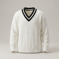 PLUXSTYLE::numise::mens-contrast-trim-v-neck-sweater::pack-white