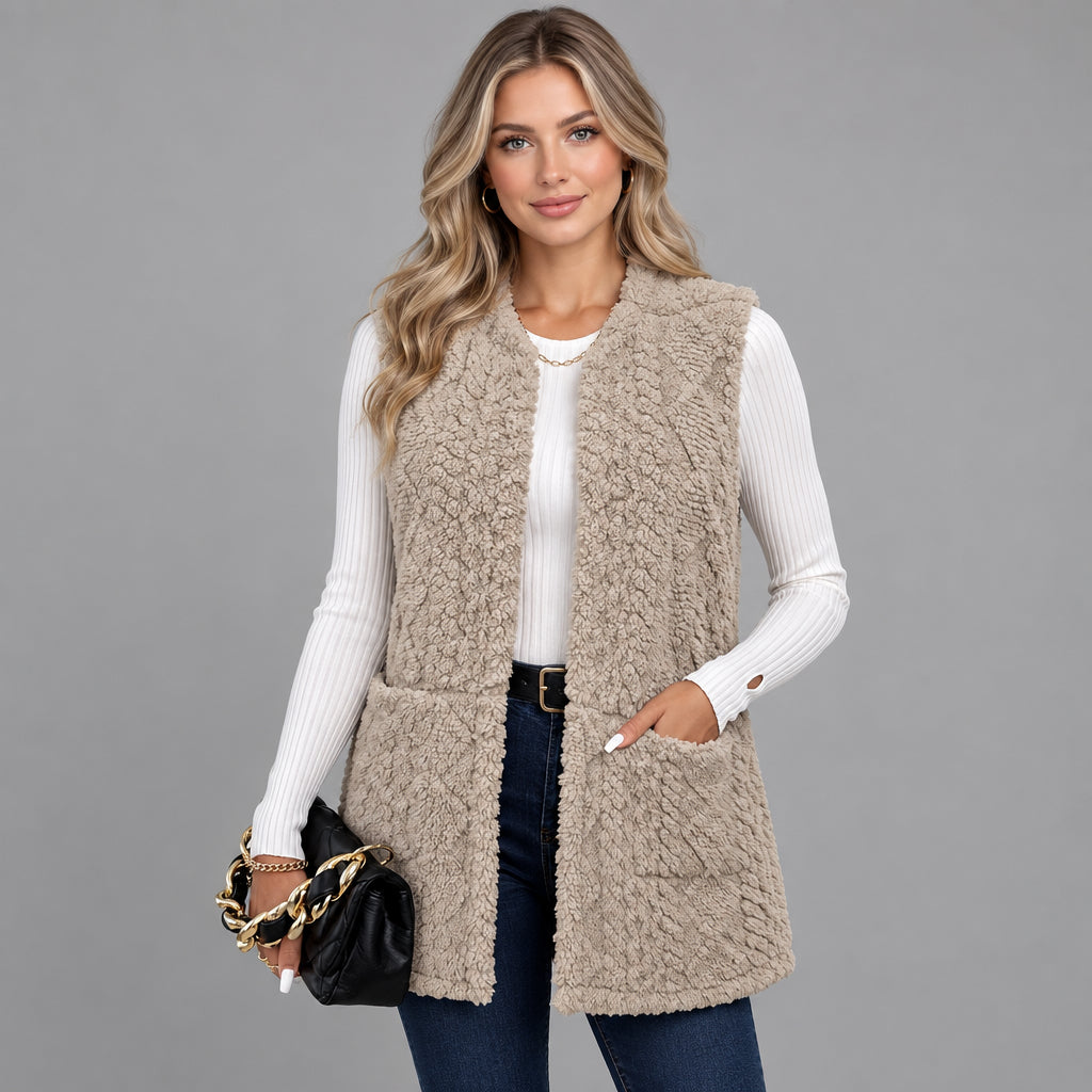 Gilet long texturé pour femme