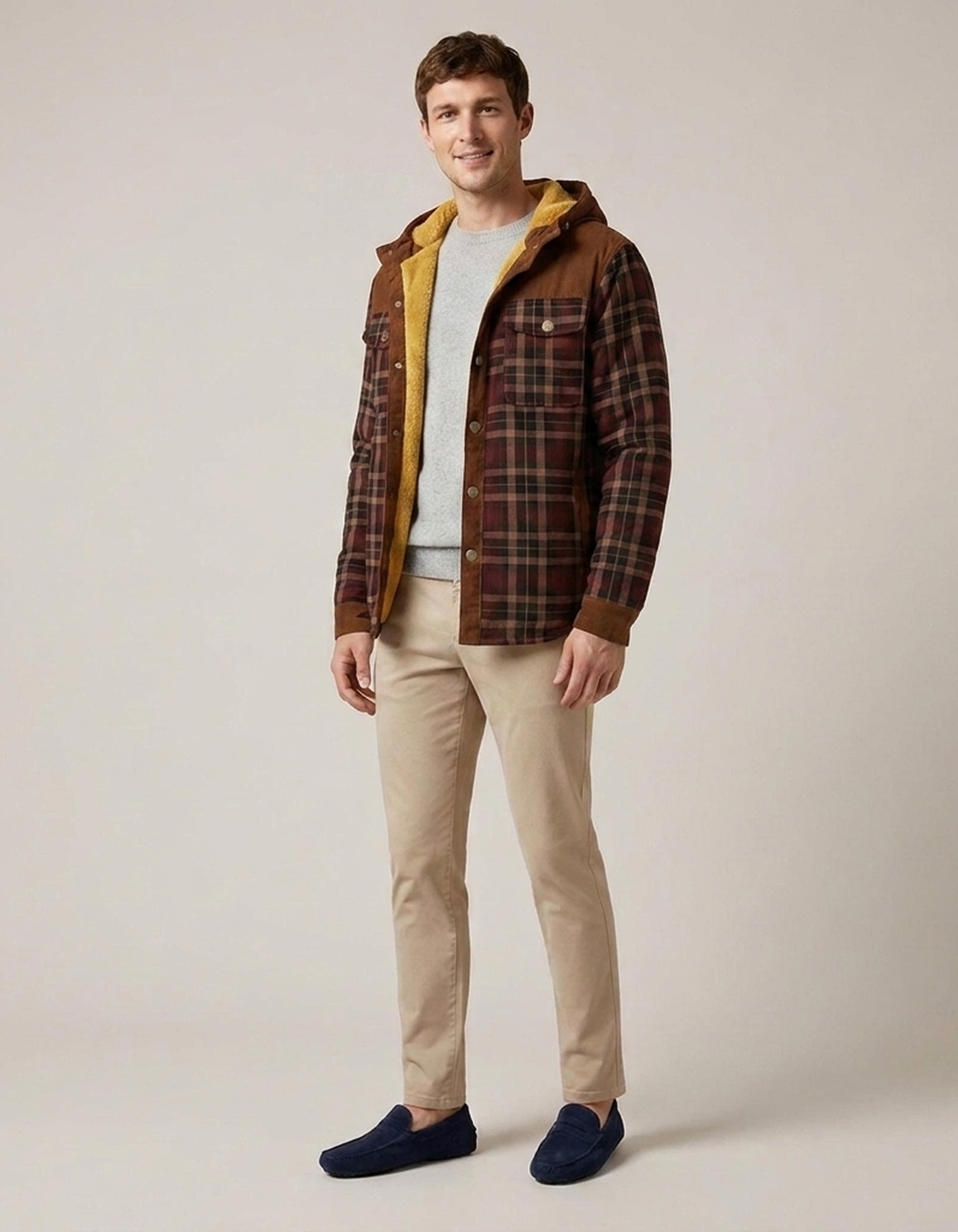 PLUXSTYLE::numise::mens-plaid-hooded-parka::front