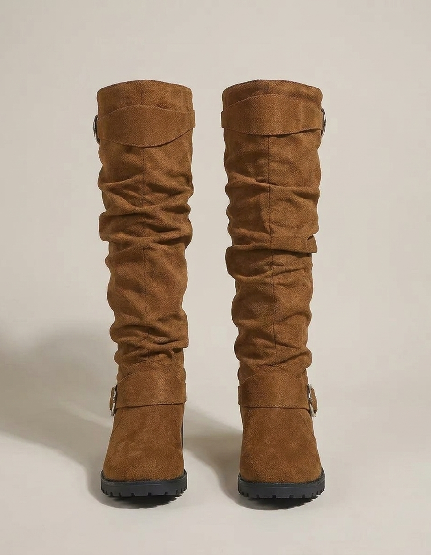 PLUXSTYLE::numise::slouchy-buckle-knee-high-boots::pack-light-brown