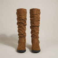 PLUXSTYLE::numise::slouchy-buckle-knee-high-boots::pack-light-brown