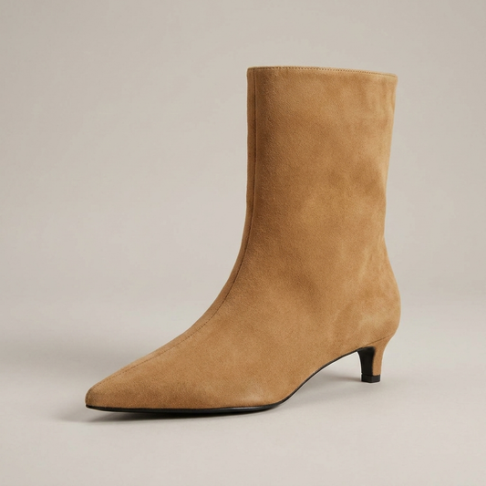 PLUXSTYLE::numise::refined-kitten-heel-ankle-boots::closeup-hero