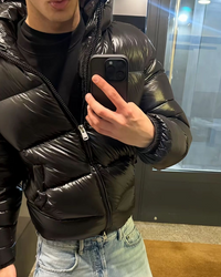 PLUXSTYLE::numise::unisex-glossy-puffer-jacket::lifestyle-keep-2