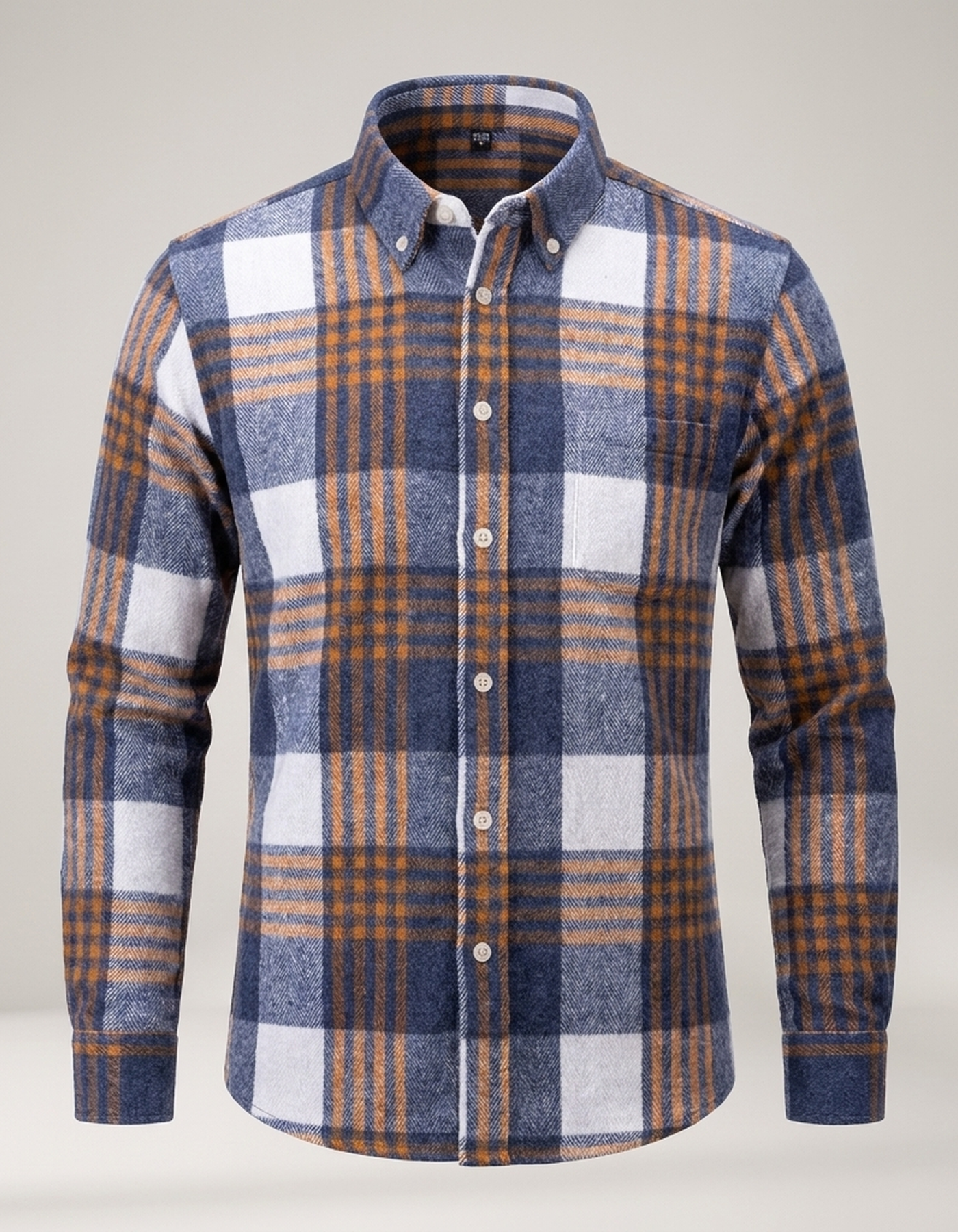 PLUXSTYLE::numise::mens-button-down-plaid-top::pack-blue-and-orange